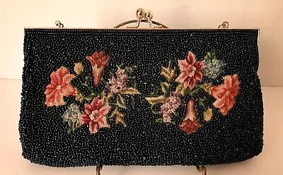 Vintage Blue Beaded Micro Petit Point Hand Made Evening Bag • $20