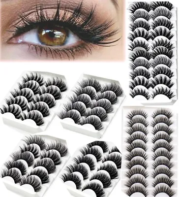 UK 10 Pair 3D Mink False Eyelashes Long Thick Soft Fake Wispy Cross Eye Lashes • £3.89