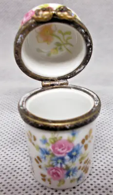 Vintage Porcelain Floral Trinket Pill Box Hand Painted  Limoges ? • £5.99