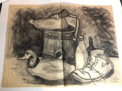 Vintage Charcoal Drawing Ducks And Boots 24  X 18  • $9.99