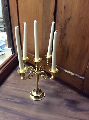 5 Arm Candelabra; Height Approx 26.5cm; Gold Coloured • £20