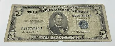 1953 A 5 Five Dollar Bill Note Blue Seal Circulated $5 • $11.99