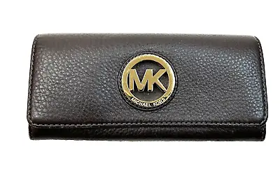 MICHAEL KORS MK Signature Fulton Flap Continental Wallet  Coffee - Very Clean • $58