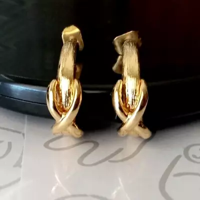 Napier Vintage Gold Tone X Hoops Pierced Signed Hug Kiss Earrings • $14.99