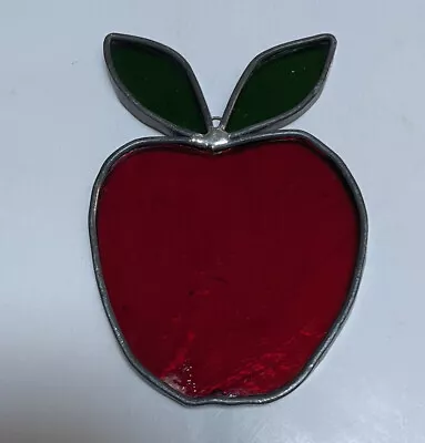 Stained Glass Sun Catcher Red Apple With Leaves Handmade • £12.53