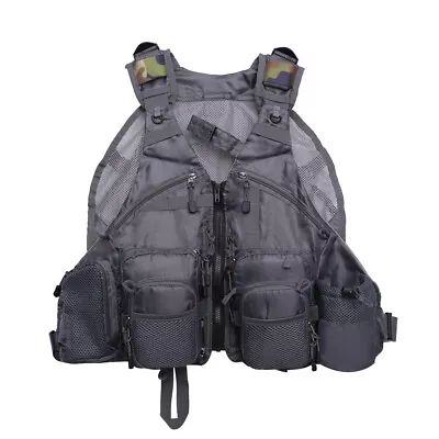 Fly Fishing Mesh Vest Backpack Adjustable Mutil-Pocket Outdoor Universal Size • $34.19