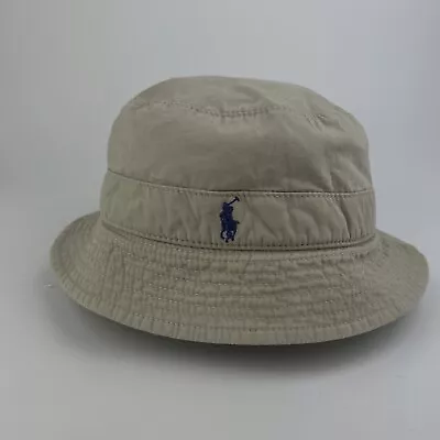 Polo Ralph Lauren Khaki Bucket Hat Size Medium M Tan Blue Horse Logo Retro 90’s • $18.95