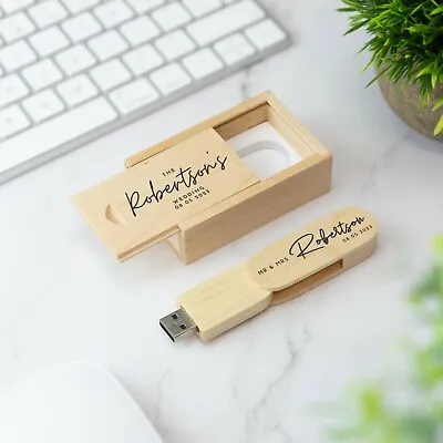 £14.99 • Buy Custom Printed Wooden USB Box Flash Drive 64GB Storage Wedding Gift Favours