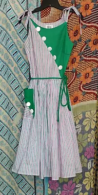 Women's Unique Vintage Dress Pink & Green Stripe Retro Barbie EUC Size S /4 34B • $25