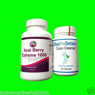 Acai Berry Extreme 1000 60 Capsules And 30 Max Pro Colon Cleanse Detox  • £13.50