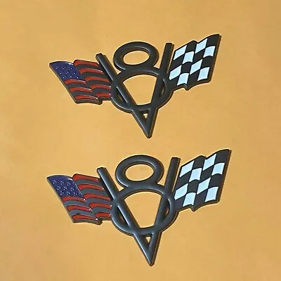 2 PCS/SET Black V . 8 USA Flags Car Emblem Badge Sticker Decal 3D • $14.99