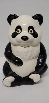 Metlox Vintage Rare Cookie Jar Ceramic 11” X 8   Black White Panda Bear • $74.99