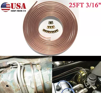 25FT 3/16''OD Coil Rolls Iron Copper Nickel Brake Line Tubing Kit Repair Fitting • $25.63