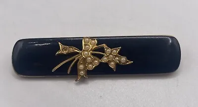 Antique Victorian Gold/Brass & Seed Pearl Mourning Pin/Brooch • $50