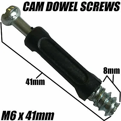 41mm X 8mm M6 LOCKING NUT SCREW CONNECTOR BOLT HOLE CAM DOWEL TURN LOCK FLATPACK • £1.70