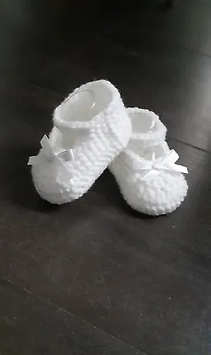 £3.99 • Buy Crochet Baby Shoes 0-3 Months Handmade White