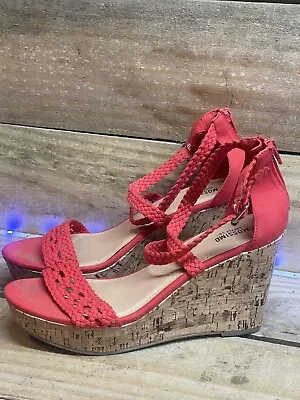 SHOES - Sz 7.5 MOSSIMO SUPPLY Red Cork Wedge Strappy 4in Heels Womens • $18