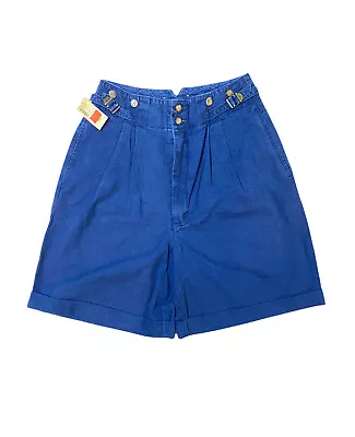 $32 • Buy NWT Vintage Eddie Bauer Blue Hi-Rise Pleated Suspender Shorts Womens Size 8 28x7