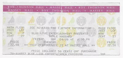 Merle Haggard Used Ticket 1988 Massey Hall Toronto Canada • $9.99