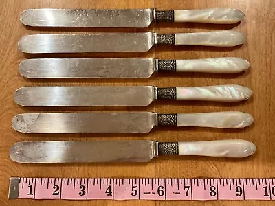 Antiq 1834 J Russel & Co Carved Mop Handle Sterling Plated? Bolster Knives Set 6 • $78