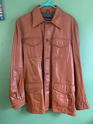 Custom Vintage King Size Co. Mens Genuine Leather Jacket 1970’s Size Small • $40