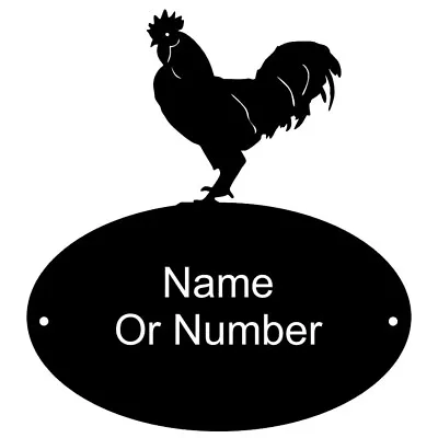 Ayam Cemani Cockerel Oval House Plaque - Personalised Black Metal House Sign • £29.95