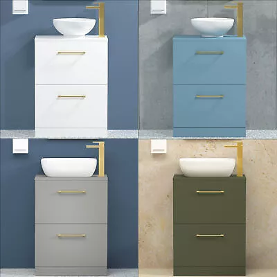 Floor Standing Vanity Unit Basin 2 Drawer Brushed Brass Handles Multicolour & Si • £157.99