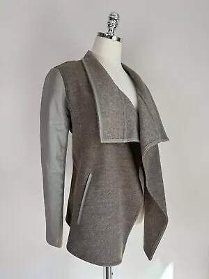 Vince Leather Trim Wool Drape Jacket - Taupe - Size S • $150