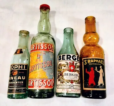RARE Vintage Antique Lot 4 Miniature Alcohol Liquor Nips Bottles W/ Paper Labels • $45
