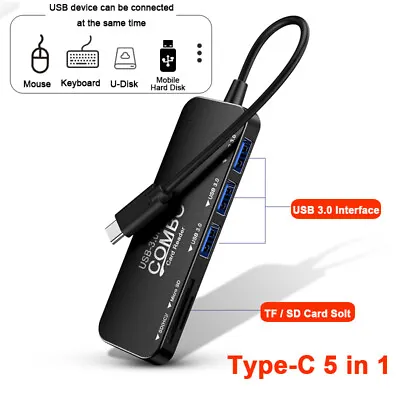 $12.67 • Buy 5 In 1 HUB USB C Adapter Type C To Multi Ports 3× USB3.0/TF Card/Micro SD Reader