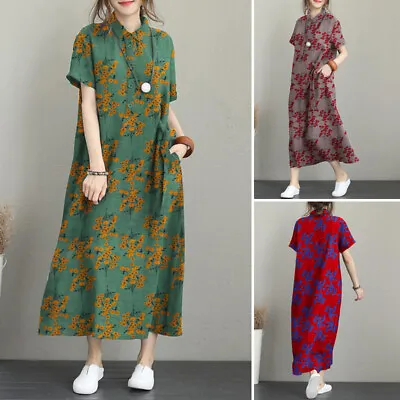 $32.24 • Buy ZANZEA Womens Summer Short Sleeve Floral Hippie Oversized Kaftan Maxi Dress PLUS