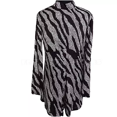 Ex Topshop Ladies Burgundy Black Mix Long Sleeves Zebra Animal Print Playsuit • £9.99