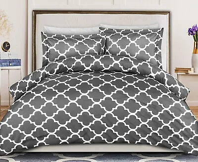 Utopia Bedding 5 PC 2 Queen Grey Moroccan Duvet Cover Set With 3 Pillow Shams • $32.95