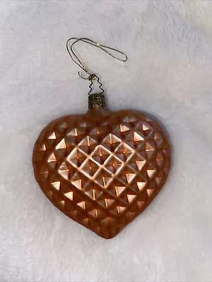 Mercury Glass Heart Ornament Orange Beveled Christmas Germany Vintage Style • $10