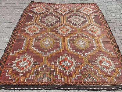 Large Area Kilim Rug Vintage Turkish Wool Kilim Kilim Rug For Living Room • $471.20