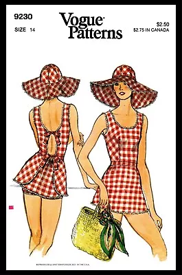 VOGUE 9230 Pattern Bathing Suit SwimSuit Briefs Wide Brim Hat 8/14/16 • $5.99