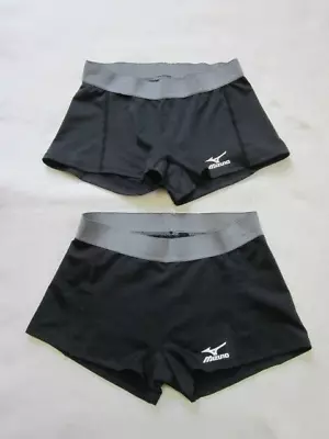 Lot Of 2 Mizuno Women Flat Front Volleyball Shorts Black Xs • $16.99