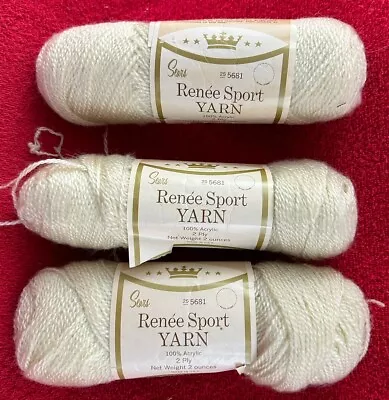 New Vintage Sears Renee Sport Ivory Yarn 2 Ply USA 2 Ounces Lot Of 3 • $10