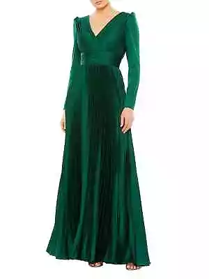 Ieena Mac Duggal Emerald Green Pleated Long Sleeve Satin A-Line Gown Sz 22 $458 • $238