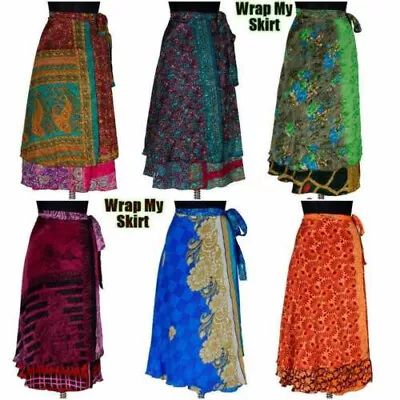 Wholesale Lot Vintage Silk Sari Wrap Skirts Recycled Magic Bohemian Multicolor • $13.90
