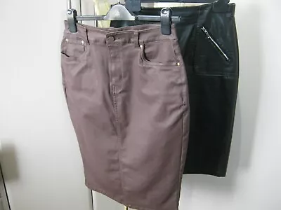 $12.19 • Buy 2 X Faux Leather Skirts Zara Black F&F Brown  Size 12/14 With Stretch