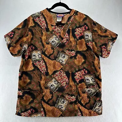 Silky Scrubs Shirt Mens Size M Southwestern Zebra Print Medical Uniform Brown • $14.99