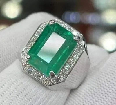 3.00Ct Natural Green Emerald & Moissanite Men's Engagement Ring 14k White Gold • $1631.99