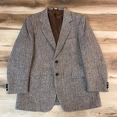 Avant Garde Harris Tweed Sport Coat Mens 44R Wool Blazer Herringbone Vintage USA • $109.99