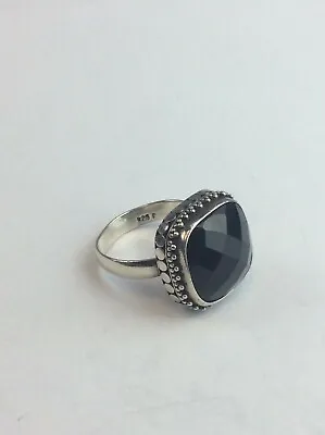 SOLID SILVER Shaped RING With Black Stone 925 Hall Marked Size UK Q 1/2 • £33.45