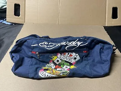 Ed Hardy LOVE IS A GAMBLE Denim Duffle Bag Detachable Strap • $29.99