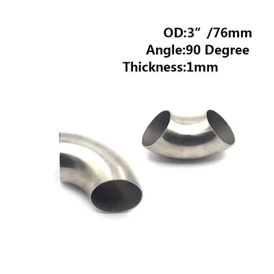 Excellent 3 Inch 201 Stainless Steel 90 Degree Bend 76mm Elbow Exhaust Pipe • $16.64