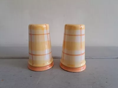 Laura Ashley White Yellow & Orange Check Plaid Ceramic Salt & Pepper Set Vintage • £18.50