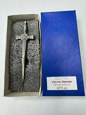 Celtic Sword Scottish 4  Nickel Antique Finish Kilt Pin • $9.99