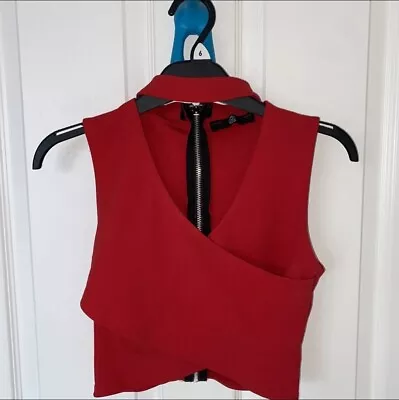 Red Choker Halter V Neck Keyhole Peephole Wrap Bandage Zip Bralet Crop Top 0 4 6 • £212.88